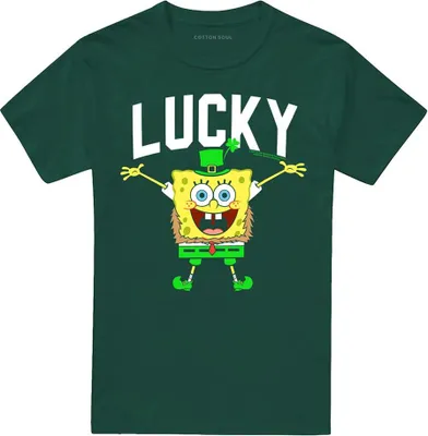 Produktbild von SpongeBob SquarePants - "Lucky" T-Shirt für Herren/Damen Uni, St Patricks-Tag TV21476 (L) (Dunkelgrün)
