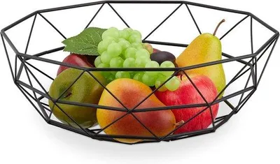 Productafbeelding van Famanu fruitschaal, metaal, geometrisch design - ongeveer 13,5 x 34,5 x 34,5 cm - modern, zwart