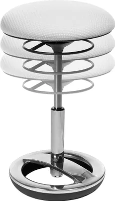 A white and silver adjustable stool on a white background.