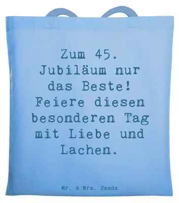Produktbild von Mr. & Mrs. Panda Schultasche Spruch 45. Geburtstag Feiern - Sky Blue - Geschenk, Happy Birthday, Freude, Tote Bag, Alter, Beutel, Geburtstagsgeschenk, handgefertigt