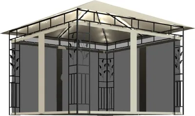 Produktbild von vidaXL Pavillon mit Moskitonetz & LED-Lichterkette 3x3x2,73m Cremeweiß