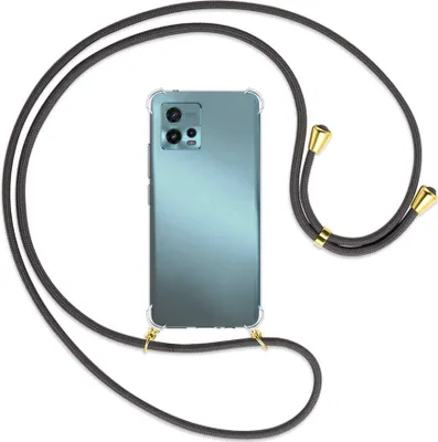 Produktbild von Handykette Backcover-Schutzhülle mit Band (Metall goldfarben) für Motorola Moto G72 (6.55'') - dunkelgrau