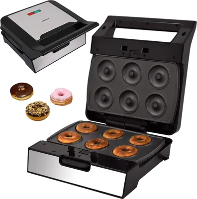 A donut maker with donuts.