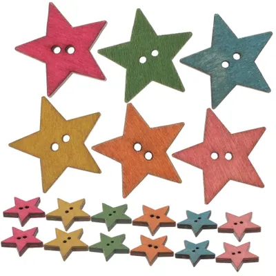 50 hölzerne sternförmige Knöpfe, bunt, 2,5 cm, für Basteln und Nähen