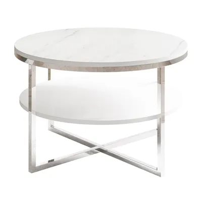 Produktbild von Couchtisch CIRI-X MAT mit Ablage, Silber Chrom / Weiß marmour