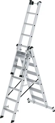 Produktbild von Günzburger Steigtechnik Stufen-Mehrzweckleiter 3tlg. mit nivello-Traverse 3 x 6 Stufen - 033318