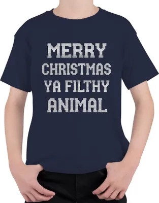 Produktbild von Merry Christmas Ya Filthy Animal lustig Weihnachten Geschenk Uni Kinder T-Shirt, Navy, 104