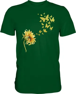 Produktbild von Schmetterling Sonnenblumen T-Shirt Garten Motiv Gärtner Geschenk Sommer – Bottle Green / XL