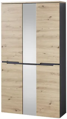 Dielenschrank Memphis 3-türig mit Spiegel Artisan Eiche Graphit in Gesamtansicht mit Spiegeltür.