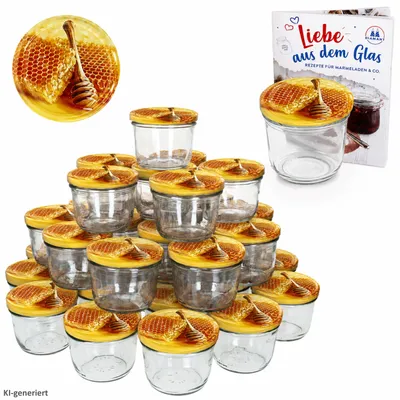 Produktbild von 100er Set Einmachglas 230 ml Deckel Honigwabe Rund- Einkochgläser Vorratsglas Glas Aufbewahrung