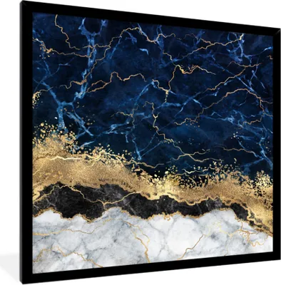 Produktbild von MuchoWow® MuchoWow® Gerahmtes Poster Marmor - Weiß - Gold - Luxus 40x40 cm - Poster mit zchwarzem Bilderrahmen - Mit Rahmen - Wanddekoration Schlafzimmer