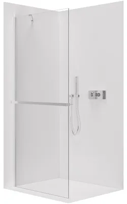 Immagine prodotto di Pannello doccia angolare Walk-in Onyx Y L/P - 8 mm + ripiano/portasciugamani - cromato, vetro trasparente - 110x200 cm