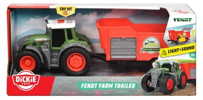 Image de Dickie Toys - Fendt Traktor mit Anhänger (26 cm) - Traktor-Spielzeug für Kinder ab 3 Jahren mit Freilauf-Mechanik, Licht, Sound und weiteren Funktionen, inkl. Heuballen zum Spielen