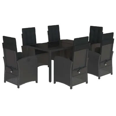 Produktbild von 7-tlg. Garten-Essgruppe mit Kissen Schwarz Poly Rattan