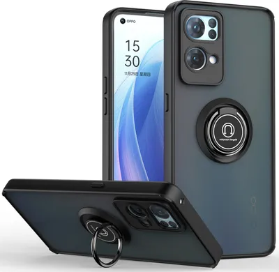 Produktbild von OPPO Reno7 Pro 5G Hülle, Ring Halter Ständer Matte Transluzent TPU Rahmen Stoßfest Schutzhülle für OPPO Reno7 Pro 5G Schwarz