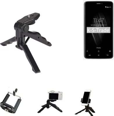 Produktbild von K-S-Trade Stativ Tisch-Ständer Dreibein Handy-Stativ Ständer kompatibel mit Cubot Max Mini-Stativ Smartphone Tripod Handy-Stativ aus Plastik schwarz
