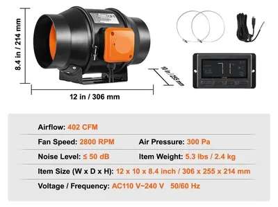Imagen del producto de Ventilador de conducto - Ventilador para conductos - Ventilador de extracción - Motor EC - Con regulador de temperatura y humedad