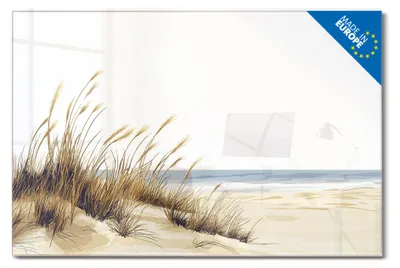 Produktbild von banjado Magnettafel aus Glas, beschreibbar, 90x60cm groß, ESG Sicherheitsglas mit Motiv Dünenlandschaft am Meer [MTGQ3 13281]