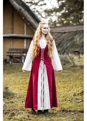 Produktbild von Mittelalter Kleid Rot/Natur "Genefe" S