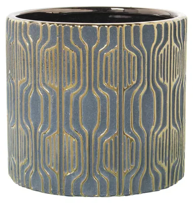 Image de Pot en céramique rond, gris et doré - 19 x 17 cm