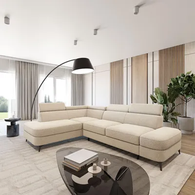 Produktbild von Masseno Ecksofa AVISE Q L-S mit Schlaffunktion L-Form, Sofa mit Bettkasten, Wohnzimmersofa, Couch, Soffa, Bettsofa, Couchgarnitur- Creme, QUELLE 02