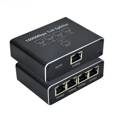 Produktbild von Gigabit Ethernet Switch Splitter 1 auf 4, RJ45 Netzwerk Splitter 1000 Mbits/s, LAN Verteiler für 4 Geräte Gleichzeitig (Kompatibel mit Cat5/6/7/8), Sc