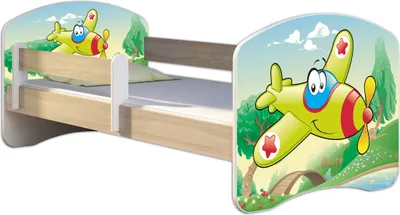 Immagine prodotto di Letto per ragazzi ACMA letto per bambini letto per ragazzi completo di materasso a doghe e protezione anticaduta Sonoma 29 aeroplano 160x80