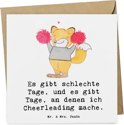 Produktbild von Mr. & Mrs. Panda Glückwunschkarte Fuchs Cheerleader - Weiß - Geschenk, Cheerleading, Grußkarte, anlasskarte, Turniere, Klappkarte, faltkarte, doppelkarte, Turnen