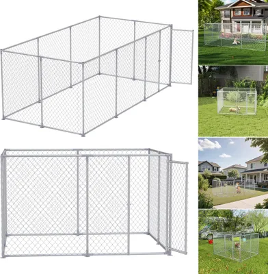 Produktbild von LZQ Outdoor Hundezwinger 250×200×150 cm, Großer Hundekäfig aus verzinktem Stahl ohne Sonnenschutzdach, abschließbarer Tür & Hundeauslauf für draußen