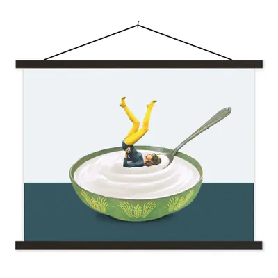 Produktbild von MuchoWow® Textilposter Joghurt - Yoga - Retro 150x113 cm mit schwarzem Rahmen - Wohnzimmer