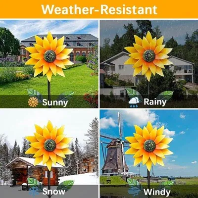 Produktbild von Metall Windspinner Wetterfeste Gartendekoration - Sonnenblume Gelb - 25x116x5cm