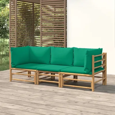 Produktbild von ZMH 3-tlg. Garten-Lounge-Set mit Grünen Kissen Bambus