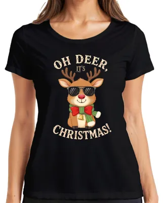 Zdjęcie produktu dla Oh Deer It's Christmas Reindeer Christmas Sunglasses Gift Ladies T-Shirt, Czarny, L