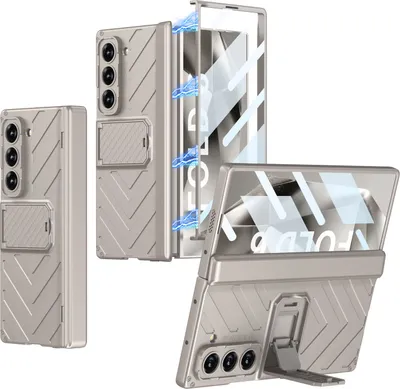 Image de Etui pour Samsung Galaxy Z Fold 6 Résistant aux chocs avec support, protecteur d'écran intégré gris clair