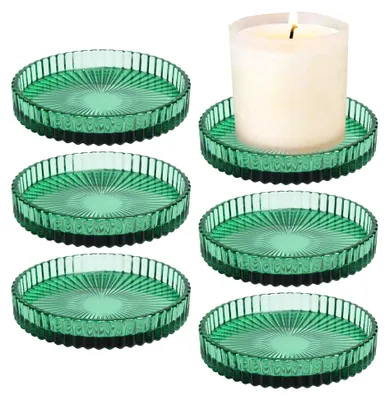 Produktbild von 6 Stück Grüner Kerzenhalter aus Klarem Glas, 9 cm Runde Kerzenteller, Flacher Kerzenständer für Abendessen und Wohnraumdekoration
