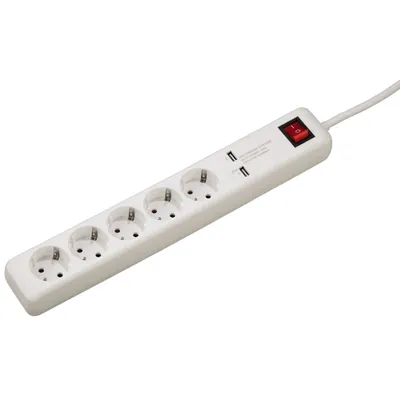 Produktbild von Hama USB 3A, 5 AC-Ausgänge, 16 A, 3500 W, 1,5 m, Weiß, Kunststoff