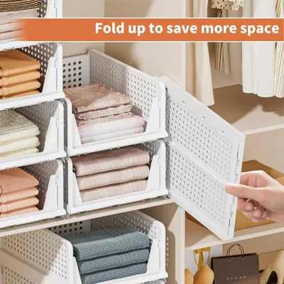 Produktbild von Aufbewahrungsboxen - Kleiderorganizer - 4er-Set - Faltbar - Stapelbar - PP-Kunststoff - Max. 20 kg - Weiß