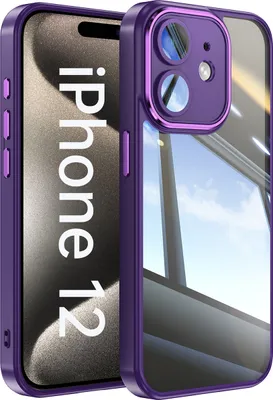 Produktbild von Handyhülle für iPhone 12 Hybrid Transparent TPU PC Militärschutz mit Kameraabdeckung Lila