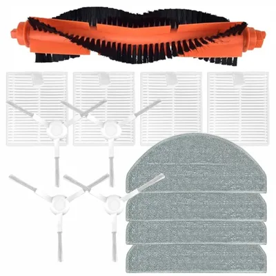 Produktbild von Saugroboter-Zubehör für Xiaomi S20/E10/E12 - 13 Teile - Hauptbürste, 4 Seitenbürsten - 4 Filter, 4 Wischpads