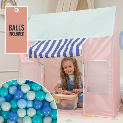 Immagine prodotto di Selonis Tenda per bambini con 100 palline Gelateria pieghevole per bambini Tenda da gioco Facile da montare incoraggia l'immaginazione e la creatività Ideale per interni ed esterni, Rosa-menta: menta/blu bambino/turchese/blu