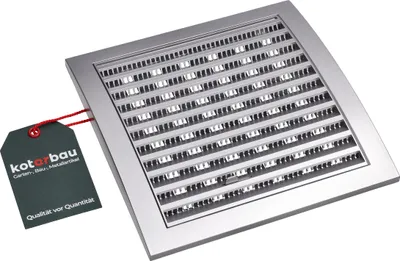 A silver rectangular ventilation grille with a dark gray tag attached by a red string, set against a white background.