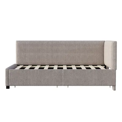 Produktbild von Flieks Polsterbett 90x200cm mit 2 Schubladen, Schlafsofa Tagesbett Einzelbett mit Lattenrost, Sofabett Funktionsbett Daybed Gästebett, Samt, Grau