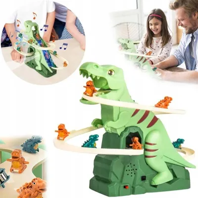 Obrázok produktu pre Hračka leziaci dinosaurus s dráhou a schodíkmi LED zvuky 9 figúrok interaktívna zábava pre deti od 3 rokov