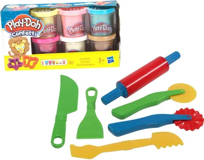 Produktbild von Play-Doh Konfetti Knete, Knetwerkzeug Knetmesser Modellierwerkzeug im Set