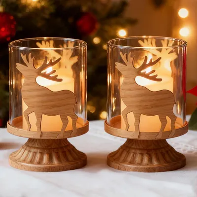 Image de Support-bougie "Hertenkaarsenhouder" - Coffret de 2 - Bougeoir vintage avec porte-bougie en verre pour la décoration de Noël