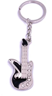 Produktbild von Onwomania E-Gitarre mit Noten und Kristallen Schlüsselanhänger Keychain Silber Metall
