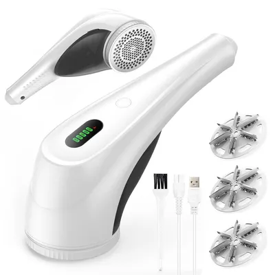 Produktbild von Wiederaufladbarer Fusselentferner mit LED-Display, elektrischer Fusselrasierer mit 2 Stufen, inklusive 4 Ersatzklingen, ideal für Pullover, Sofa und Wollstoffe