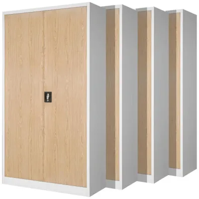Produktbild von MegaDeal 4x Aktenschrank abschließbar JAN 5 Ebenen verstellbar Flügeltüren | Metallschrank Werkstatt Mehrzweckschrank Büroschrank aus Stahl Werkzeugschrank 195x90x40cm Weiß-Sonoma Eiche