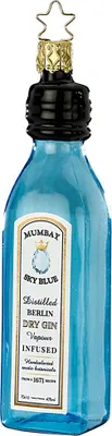 Produktbild von Christbaumschmuck Dry Gin Flasche Glas 12.5cm blau, 1 Stück