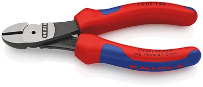 Produktbild von Knipex 74 02 140, Diagonale Zange, Chrom-Vanadium-Stahl, Kunststoff, Blau, Rot, 140 mm, 157 g
